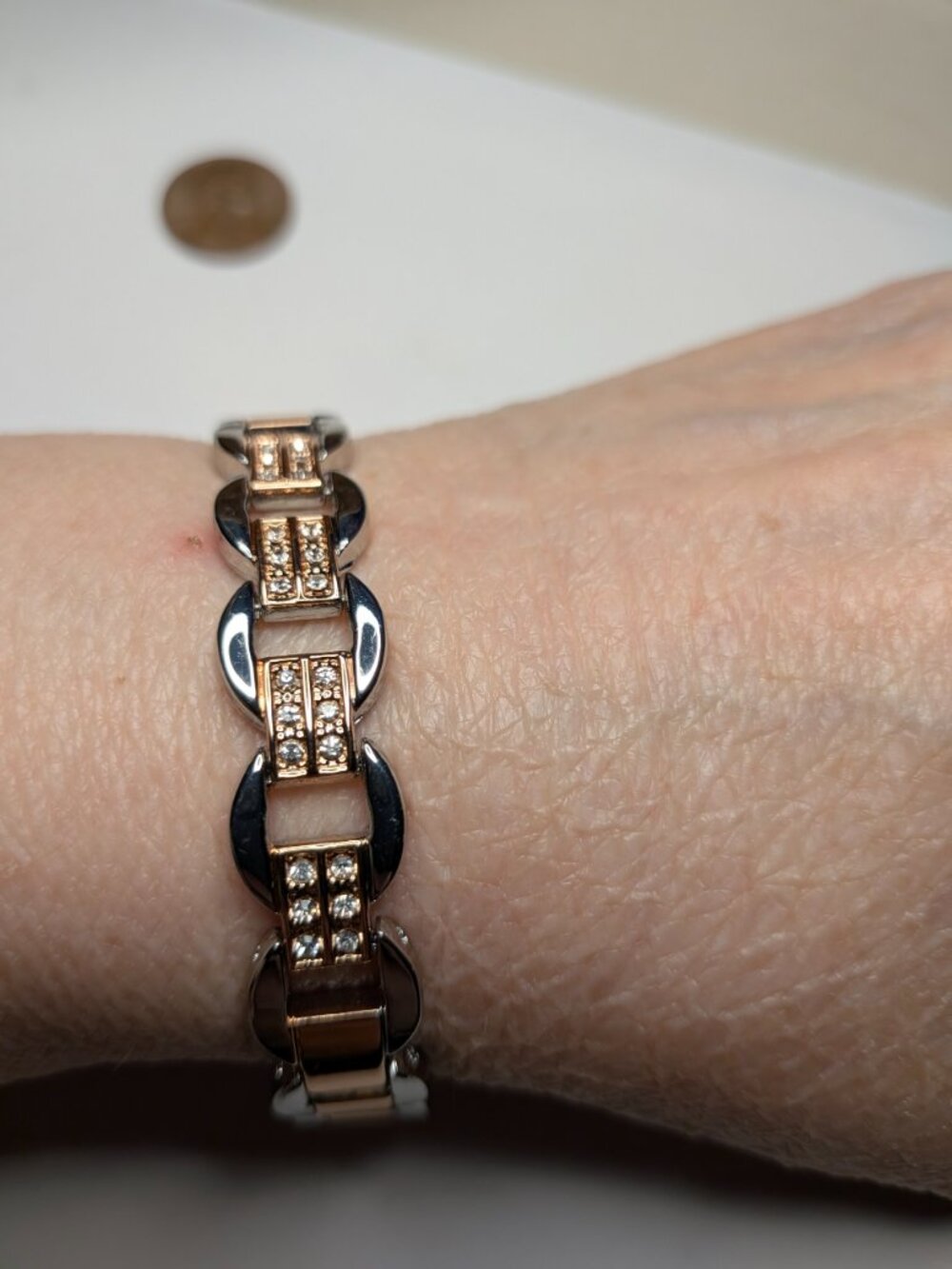 Two Tone Rhinestone Link Bracelet